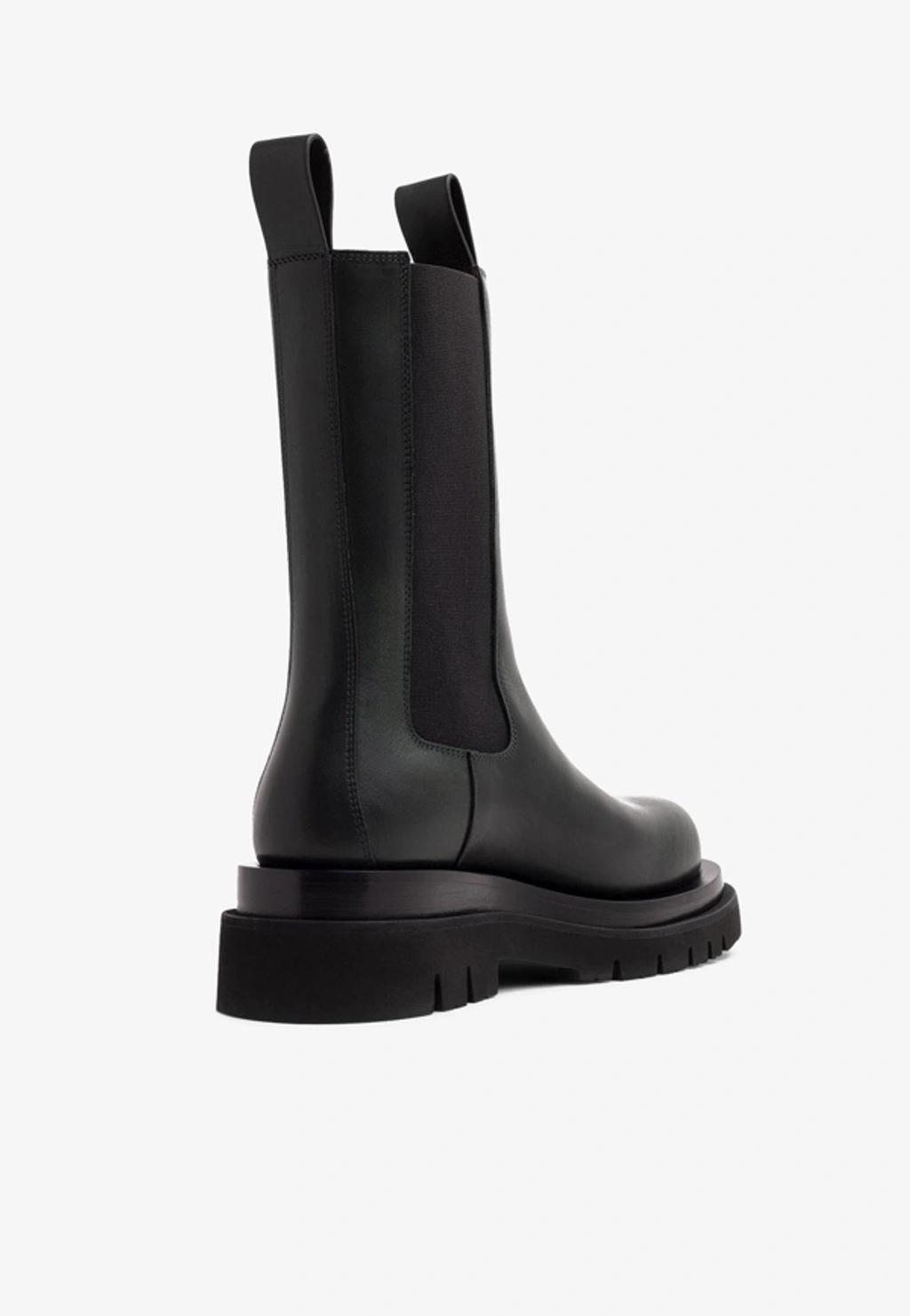 Black Shearling Lug Chelsea Boots In Green Product Image