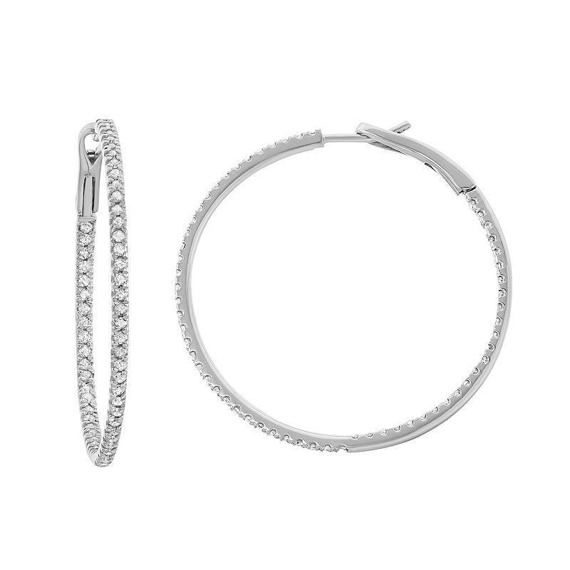 14k White Gold 1 Carat T.W. Diamond Inside Out Hoop Earrings, Womens Product Image