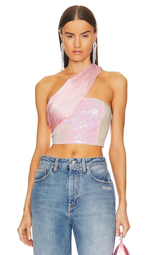 superdown Gea Asymmetrical Crop Top in Light Pink - Pink. Size M (also in S). Product Image