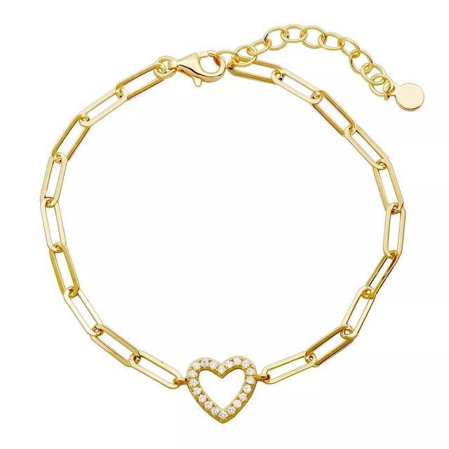 18K Gold Over Silver Diamond Accent Open Heart Paperclip Chain Bracelet, Womens White Product Image