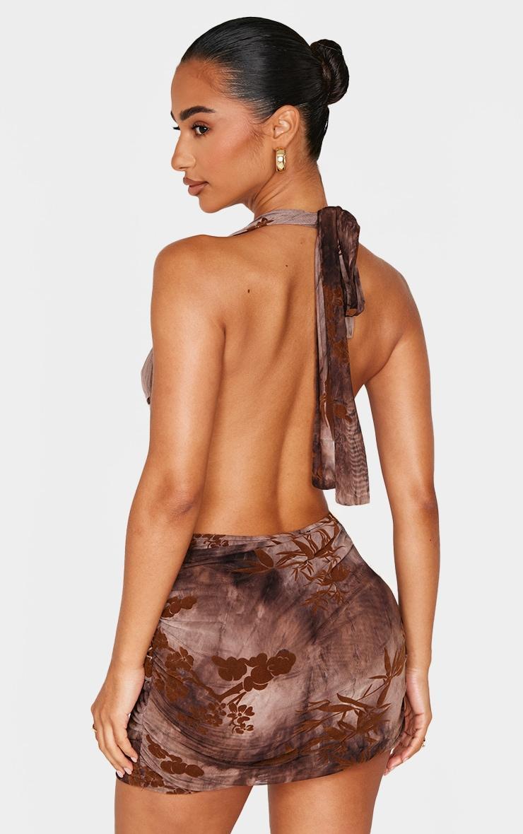 Petite Chocolate Devore Cowl Neck Open Back Mini Dress Product Image