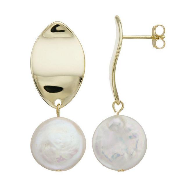 14k Gold-Plated Silver with Cultured Freshwater Pearl Dangle Drop Marquise Medallion Earrings, Womens, Gold Tone Product Image