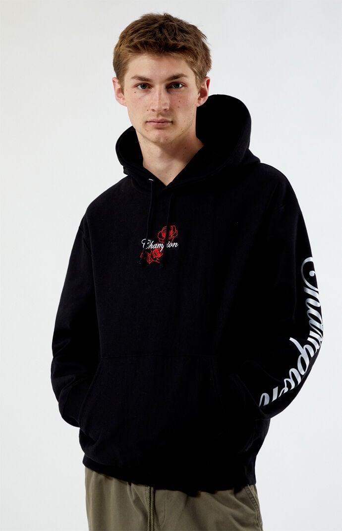 Mens Champion Arena Reverse Weave Hoodie, Roses Script Logo Black XL Product Image