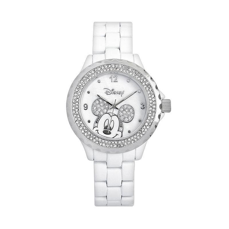 Disneys Mickey Mouse Peekaboo Womens Crystal Watch, White Product Image