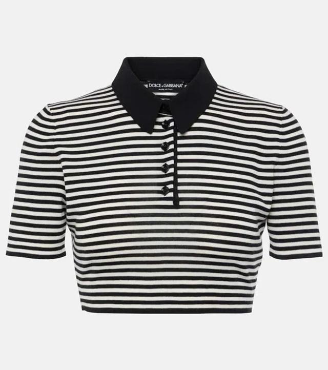 DOLCE & GABBANA Cropped Wool Polo Shirt In White Product Image