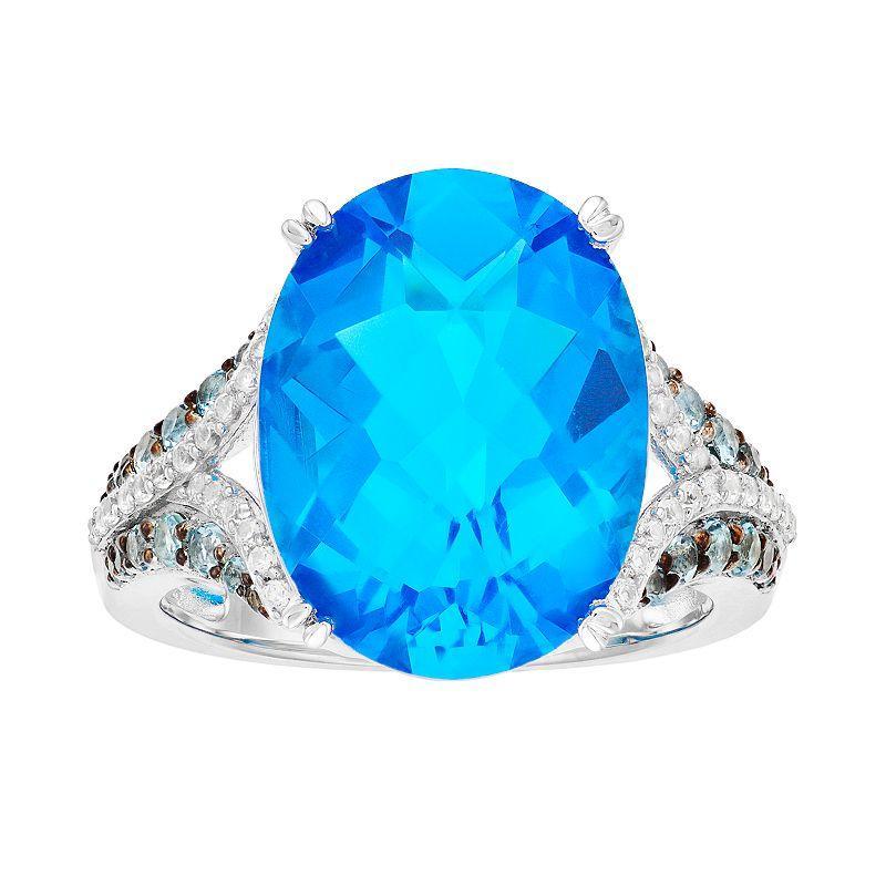 Sterling Silver Swiss Blue Topaz & Lab-Created White Sapphire Ring, Womens Product Image