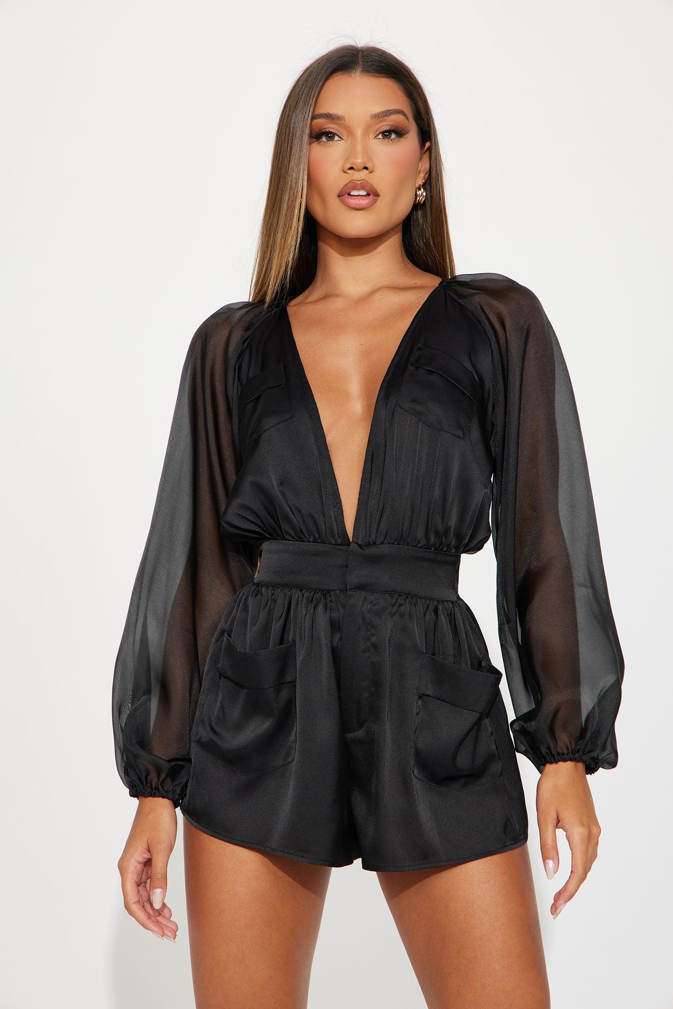 All About Me Satin Romper - Black Product Image