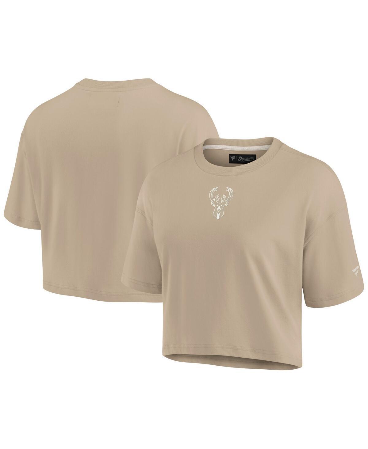 Womens Fanatics Signature Khaki Milwaukee Bucks Elements Super Soft Boxy Cropped T-Shirt Product Image