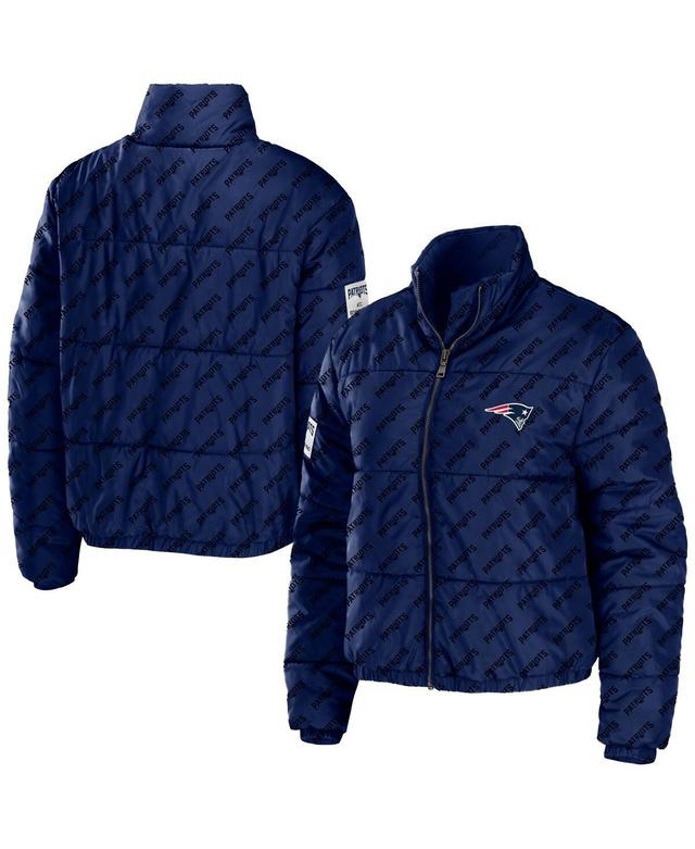 Womens WEAR by Erin Andrews New England Patriots Puffer Full-Zip Cropped Jacket Blue Product Image