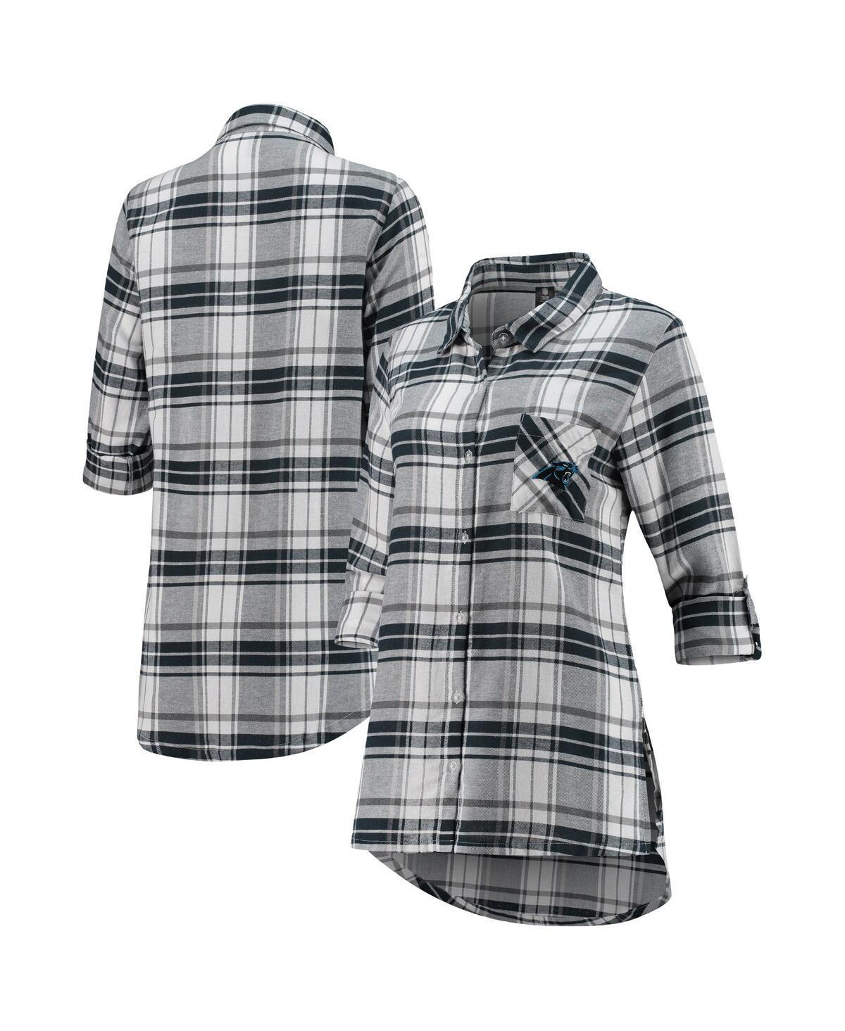 Womens Concepts Sport Charcoal/Gray Carolina Panthers Accolade Flannel Long Sleeve Button-Up Nightshirt Product Image