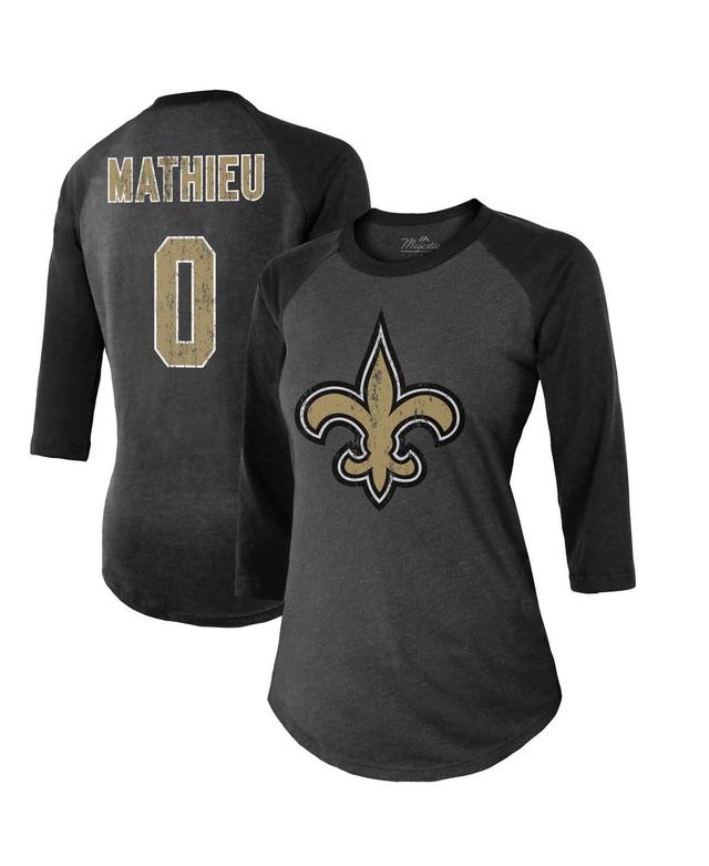 Womens Majestic Threads Tyrann Mathieu Black New Orleans Saints Name & Number Raglan 3/4 Sleeve T-shirt Product Image