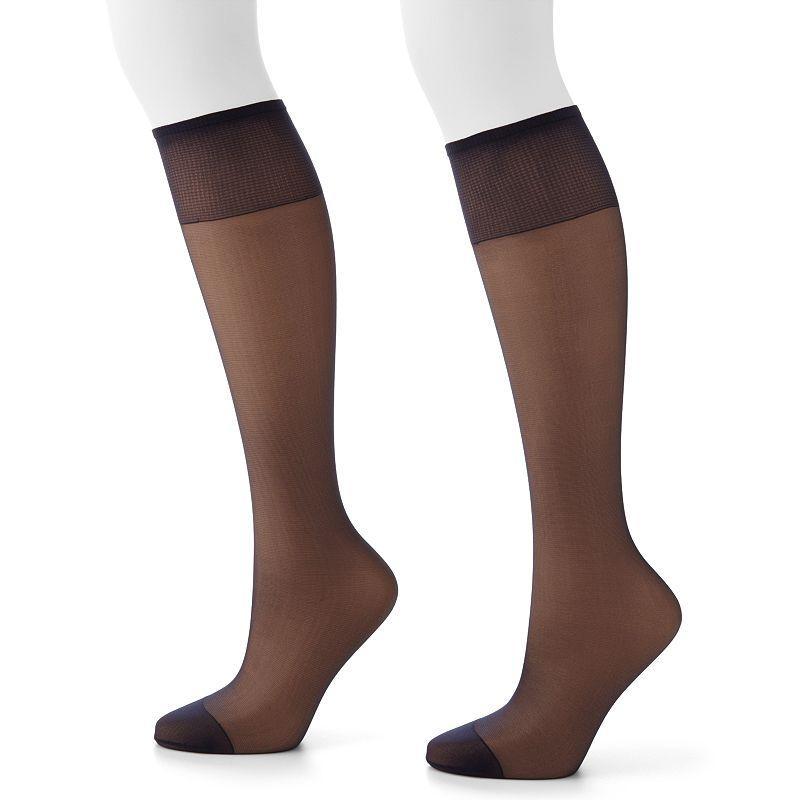 Hanes 2-pk. Silk Reflections Knee-High Sheer Toe Pantyhose 725, Womens, Soft Brown Product Image