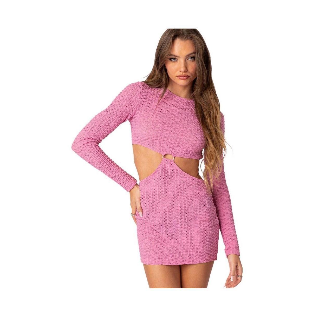 EDIKTED Nekita Textured Long Sleeve Cutout Minidress product image