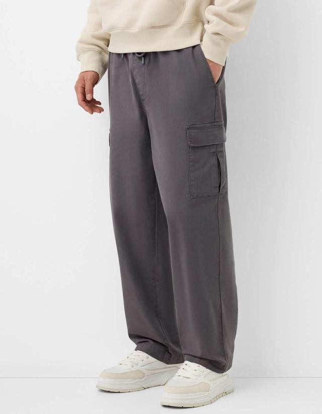 Bershka straight leg cargo pants in dark gray Product Image