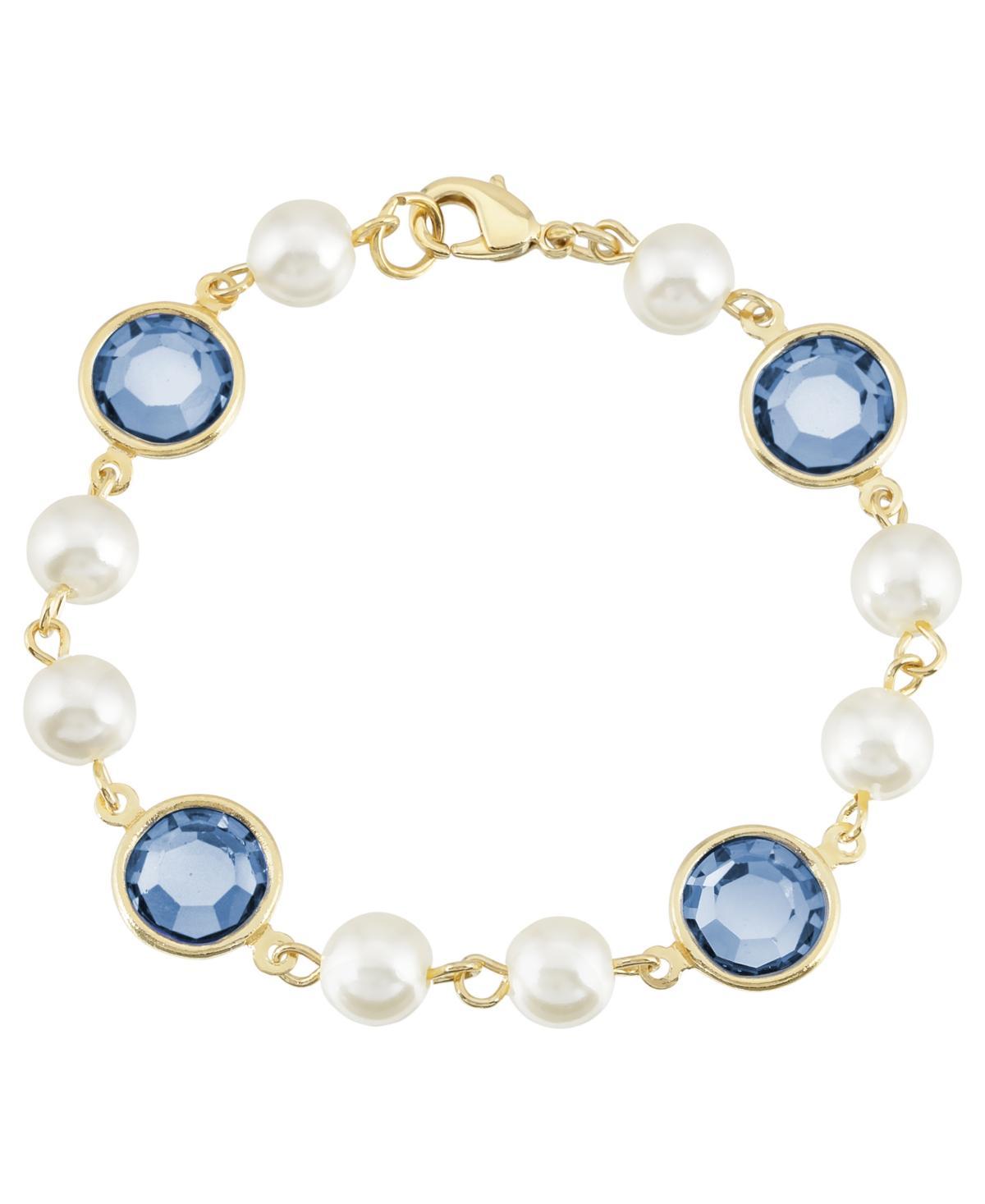 1928 Gold Tone Simulated Pearl & Crystal Chain Bracelet, Womens, Light Blue Product Image