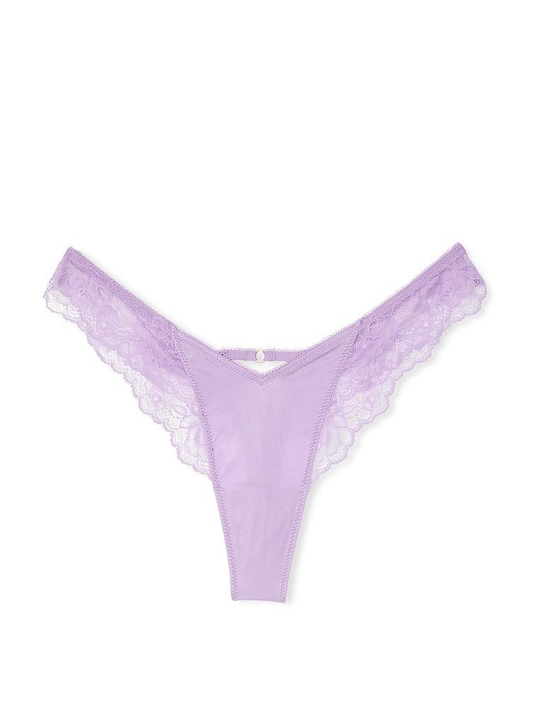 Rose Lace-Trim High-Leg Thong Panty Product Image