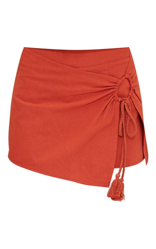 Rust Linen Feel Tassel Ring Front Skort Product Image