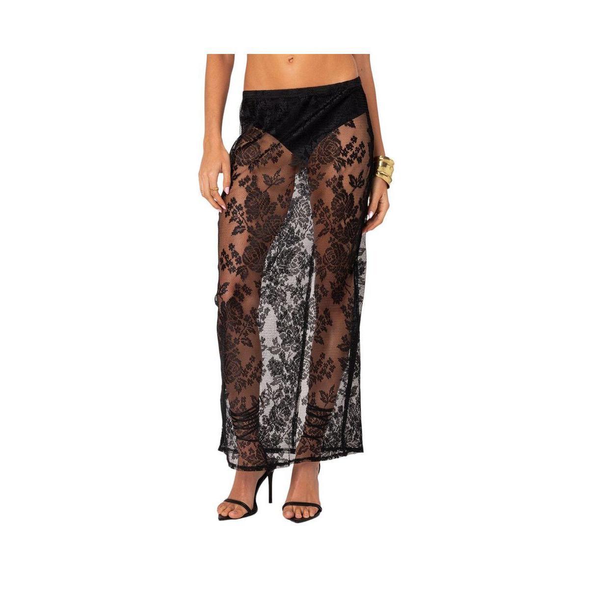 Edikted Womens Bess Sheer Lace Maxi Skirt Product Image