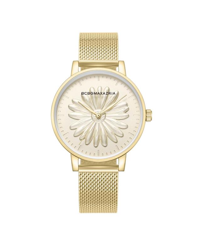 Bcbgmaxazria Womens Classic Gold-Tone Stainless Steel Mesh Floral Watch 38mm - Gold Product Image