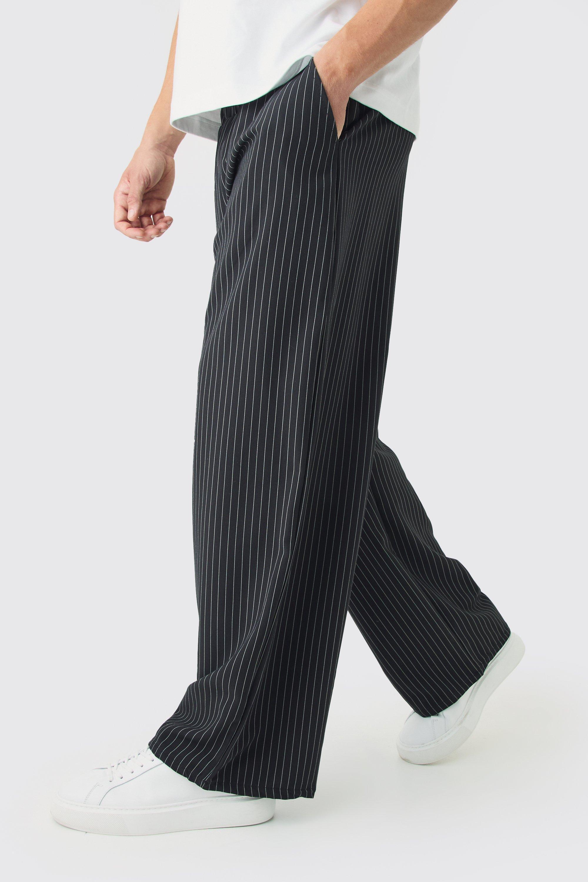 Elasticated Waist Baggy Pinstripe Pants | boohooMAN USA product image