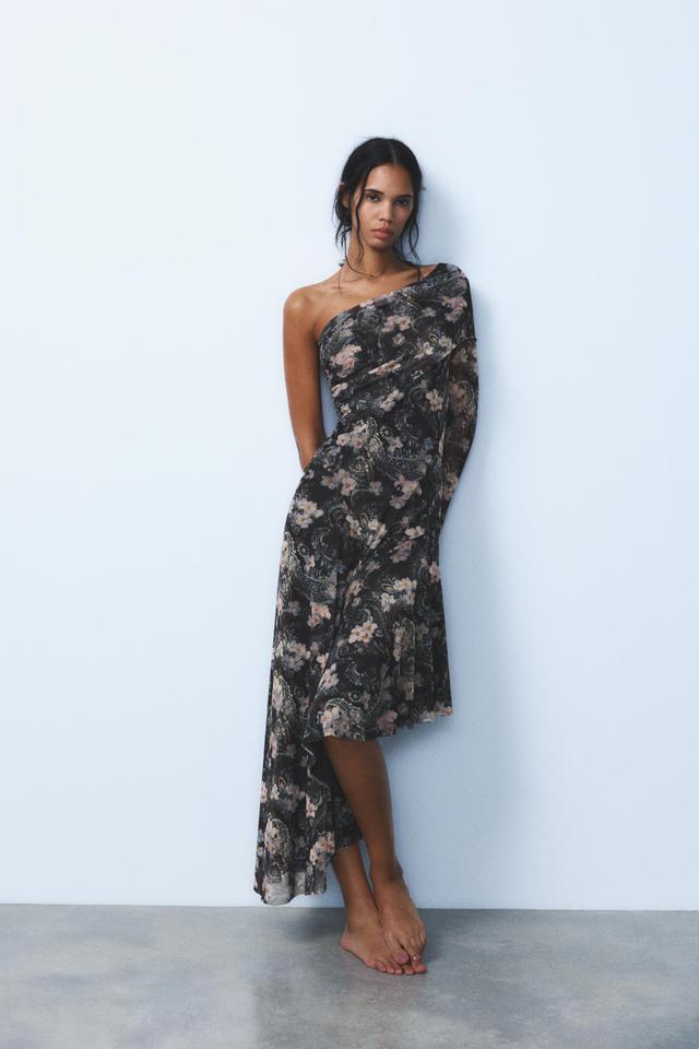 ASYMMETRIC PRINTED TULLE DRESS Product Image