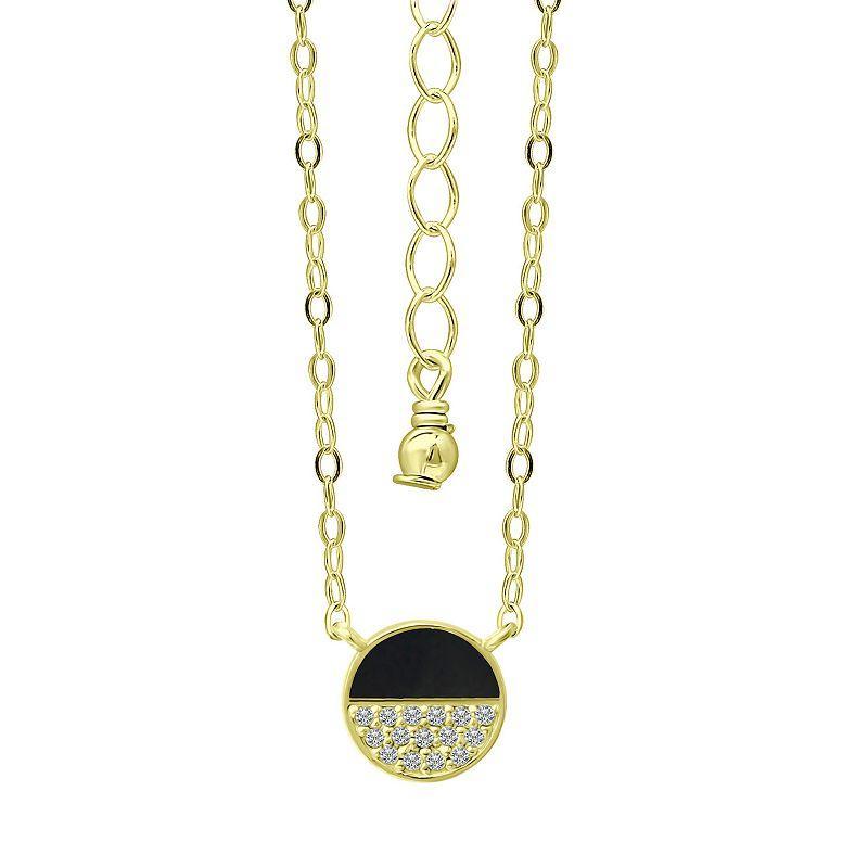 Aleure Precioso 18k Gold Over Sterling Silver Enamel & Cubic Zirconia Round Necklace, Womens Black Product Image