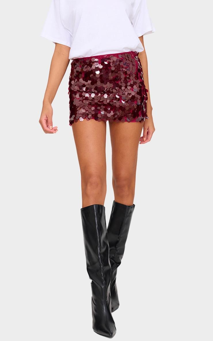 Burgundy Disc Sequin Mini Skirt Product Image