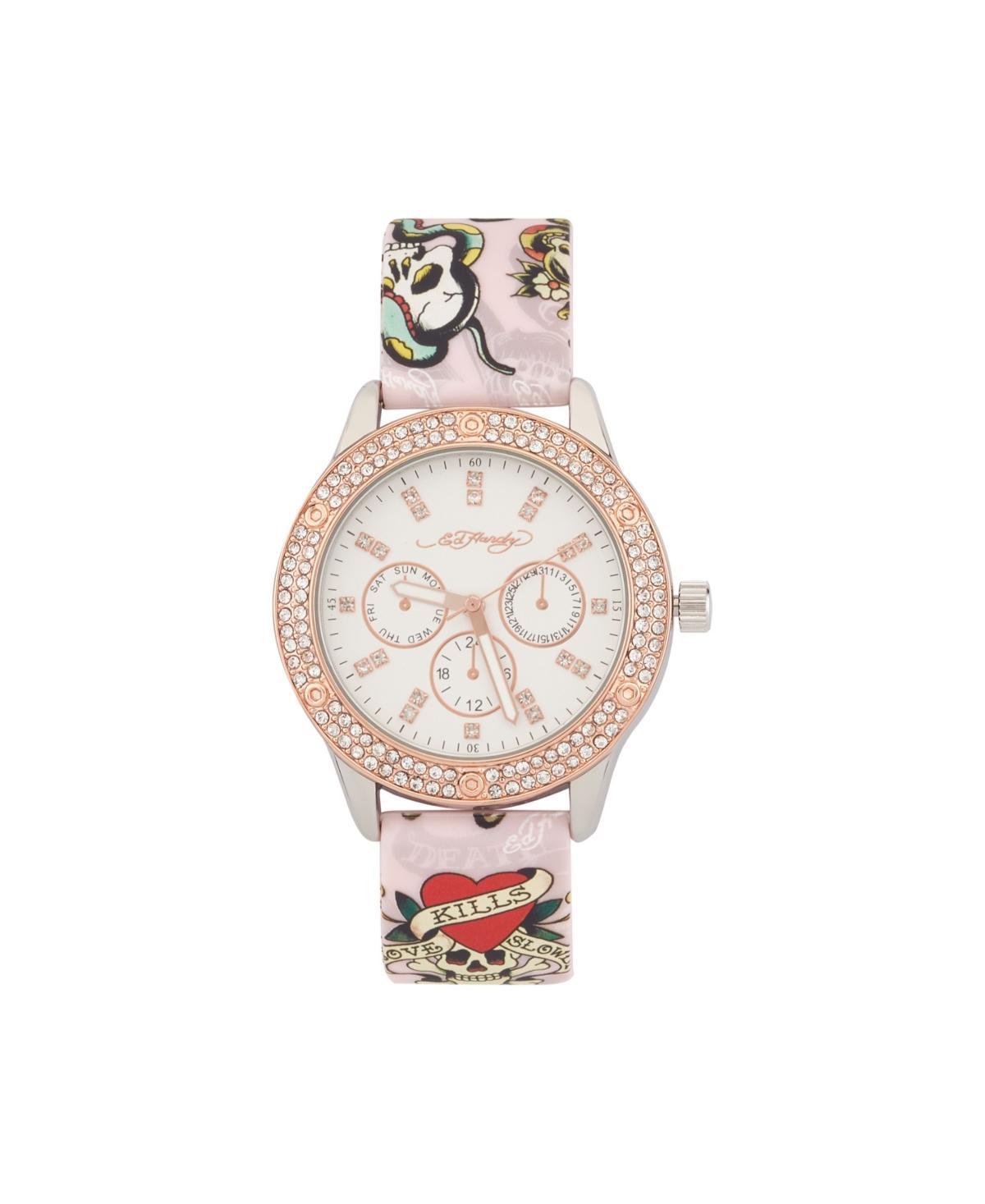 Ed Hardy Womens Quartz Matte Pink Silicone Strap Analog Watch 38mm Product Image