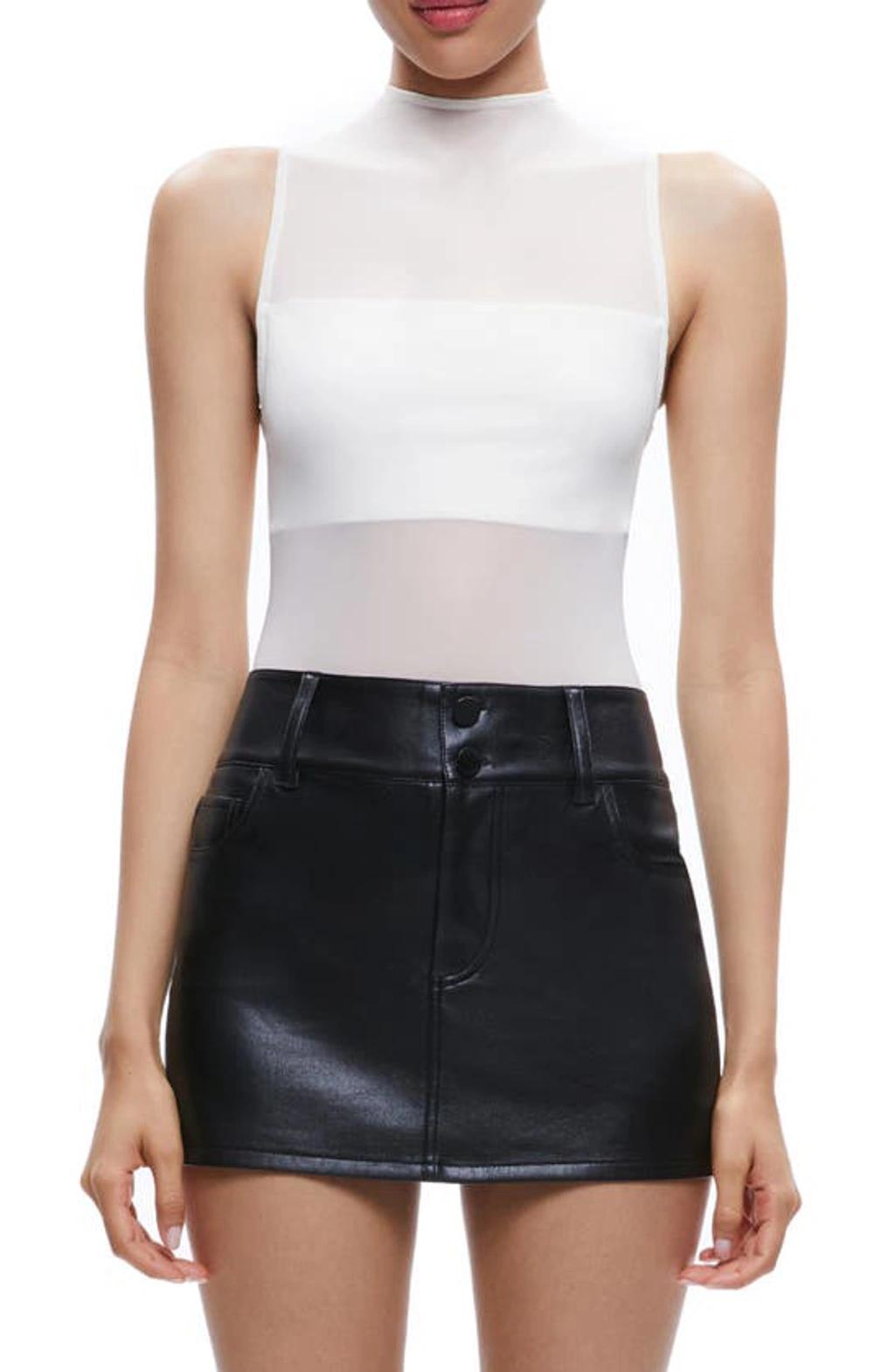 Nichol High Neck Sleeveless Mesh Bodysuit In Ecru Product Image