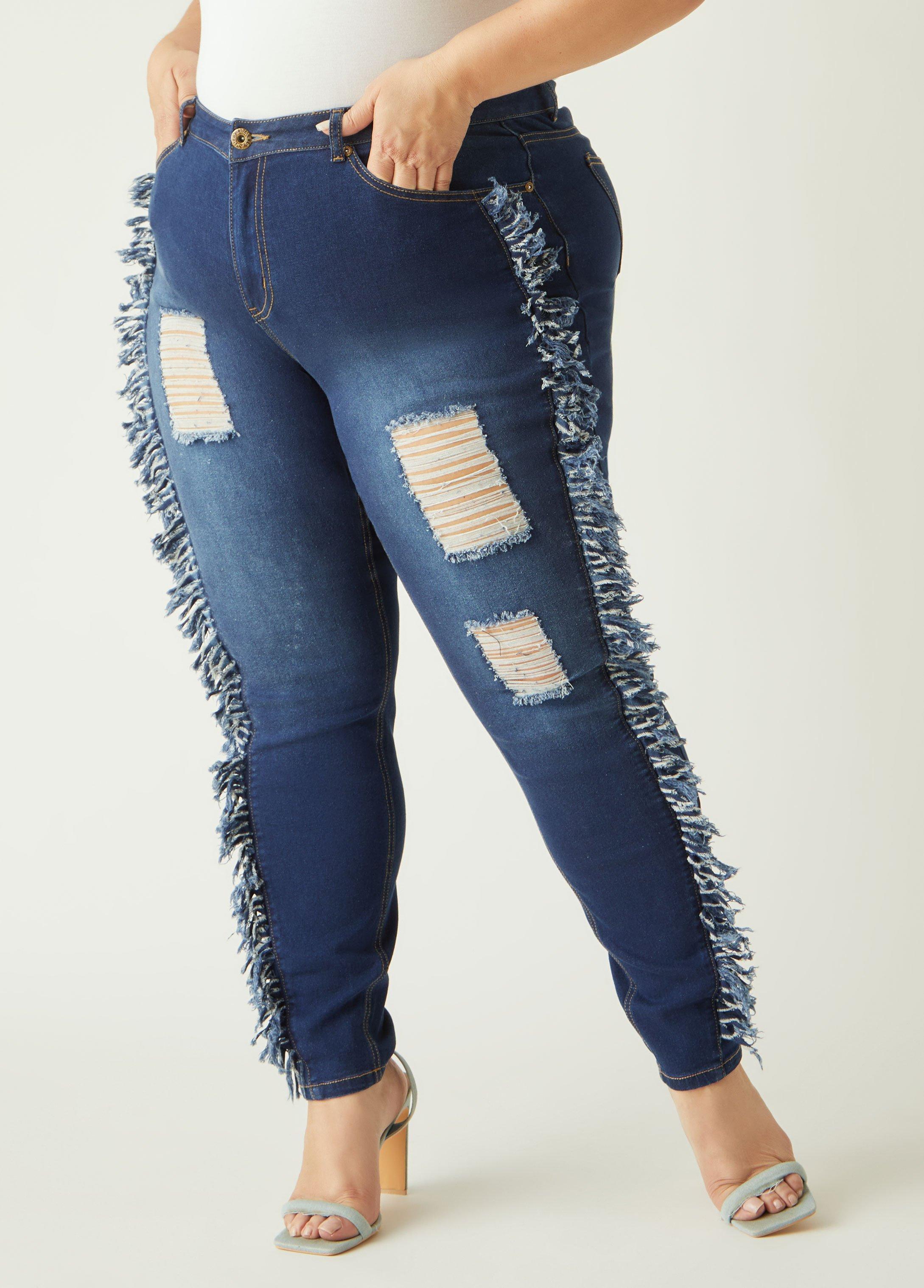 Plus Size Fringed High Rise Skinny Jeans Ashley Stewart product image