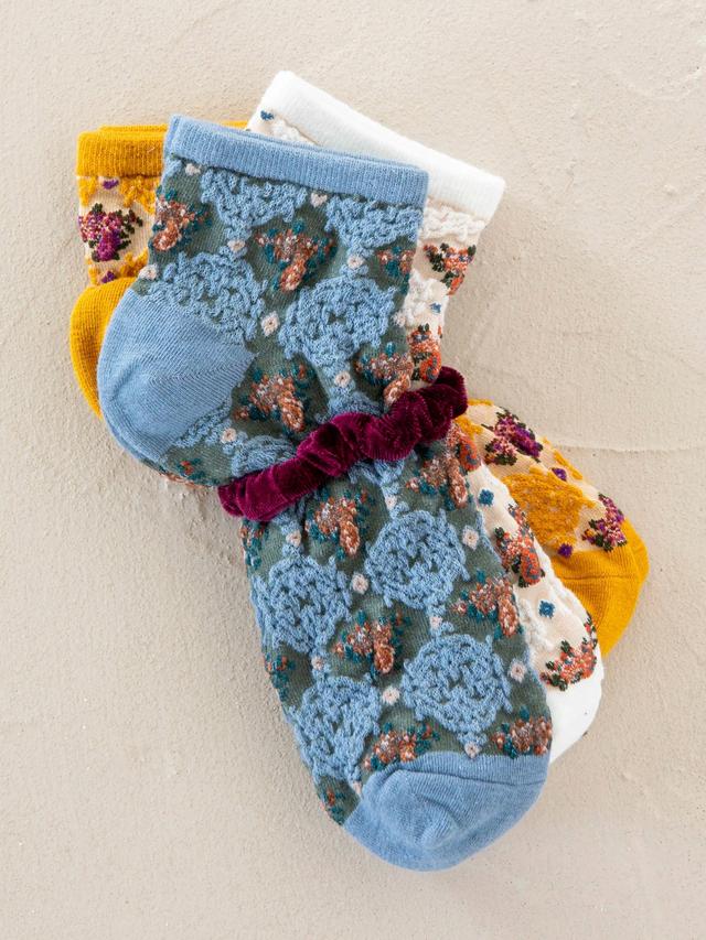 Blossom Socks & Scrunchie, Set of 3 - Mustard Product Image