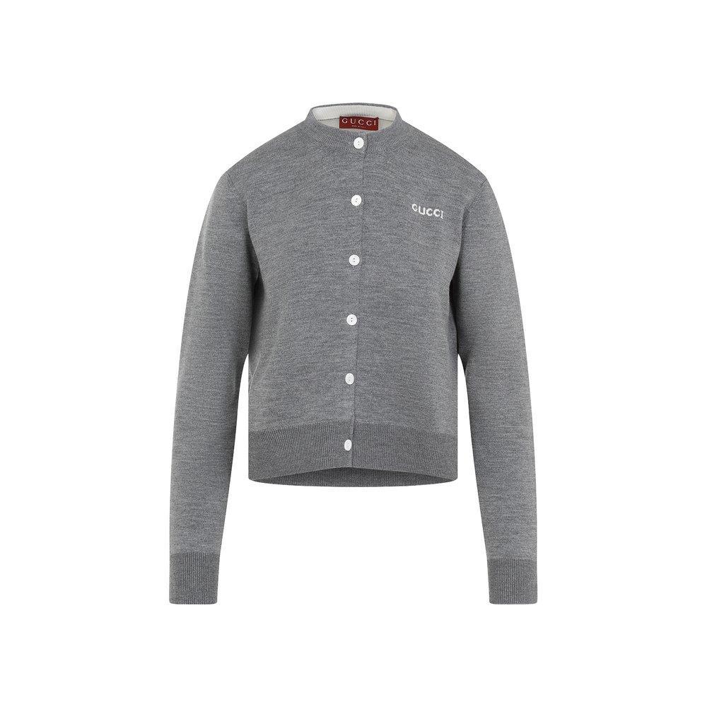 Logo Cotton And Wool-blend Cardigan In Grey Product Image