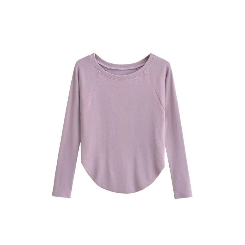 Long Sleeve Round Neck Plain T-Shirt Product Image