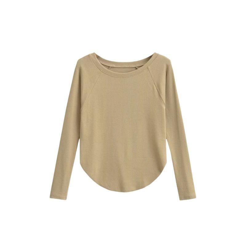 Long Sleeve Round Neck Plain T-Shirt Product Image