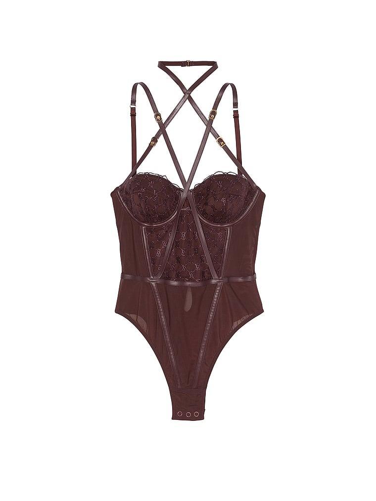 VS Logo Embroidery Balconette Faux-Leather Trim Teddy Product Image