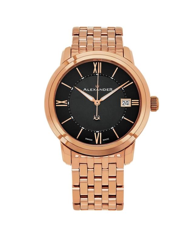 Alexander Mens Macedon Rose-Gold Stainless Steel , Black Dial , 40mm Round Watch - Rose-gold Product Image