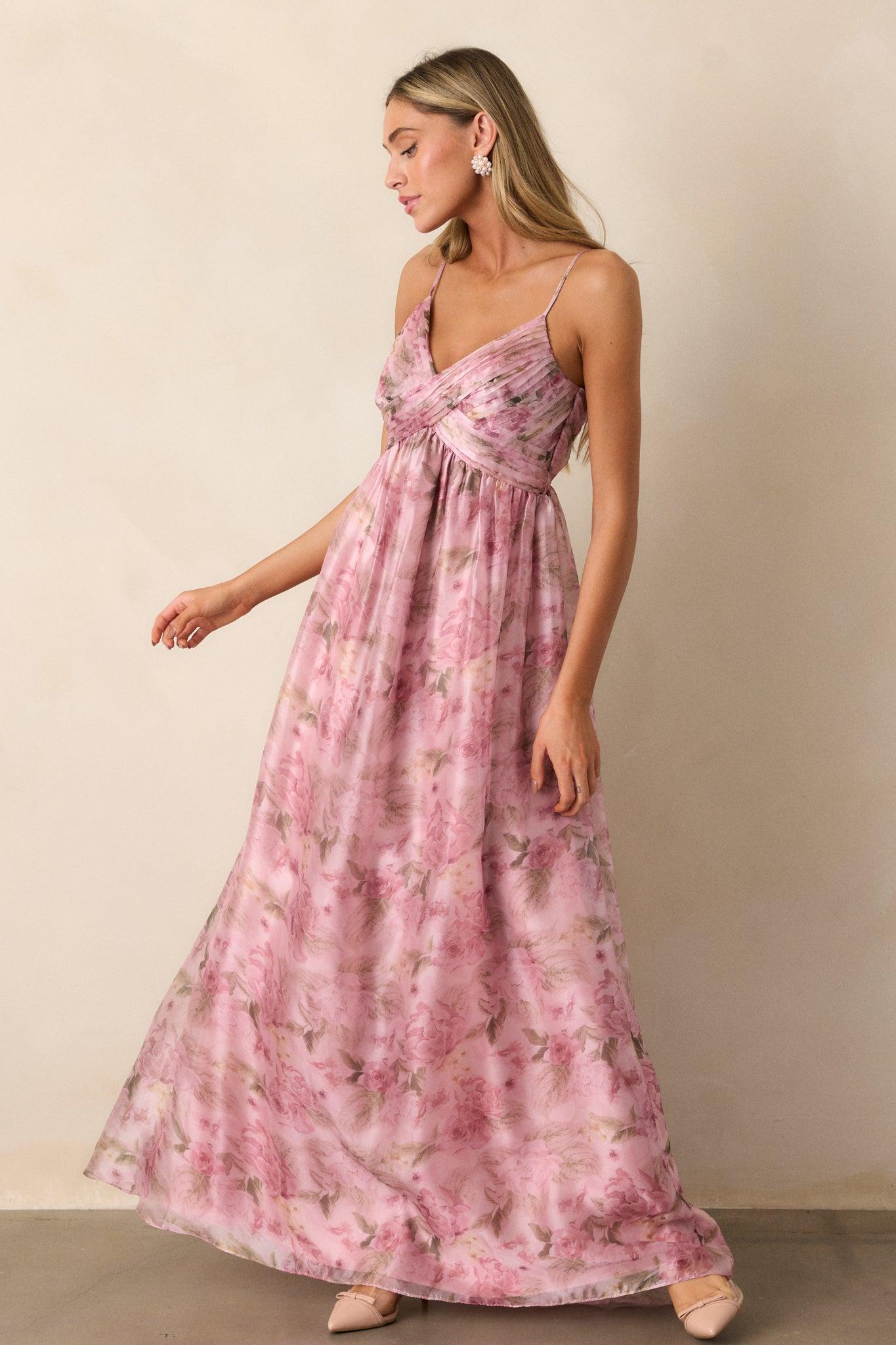 Blooming In Essence Pink Floral Maxi Dress Product Image