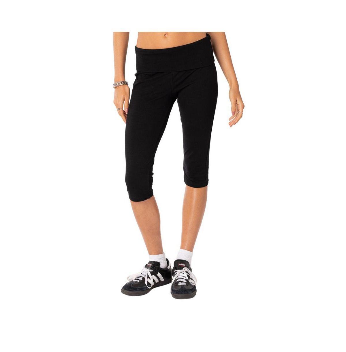 EDIKTED Foldover Stretch Cotton Capri Leggings Product Image