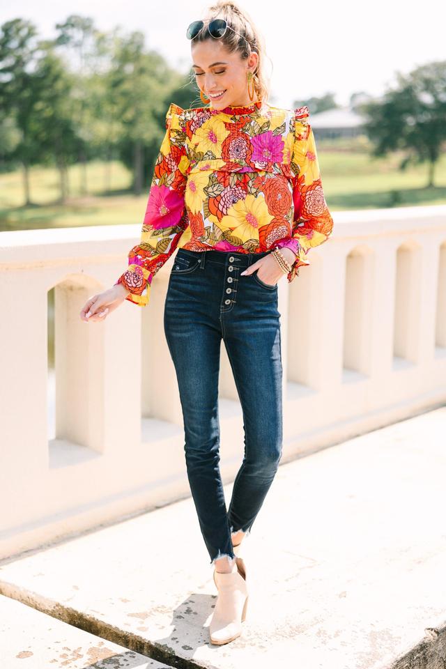 THML: Better Than Ever Yellow Floral Blouse Female Product Image