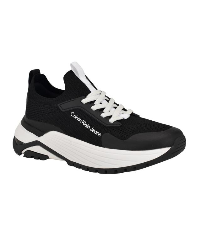 Calvin Klein Womens Ariany Round Toe Lace-Up Casual Sneakers - Black Product Image