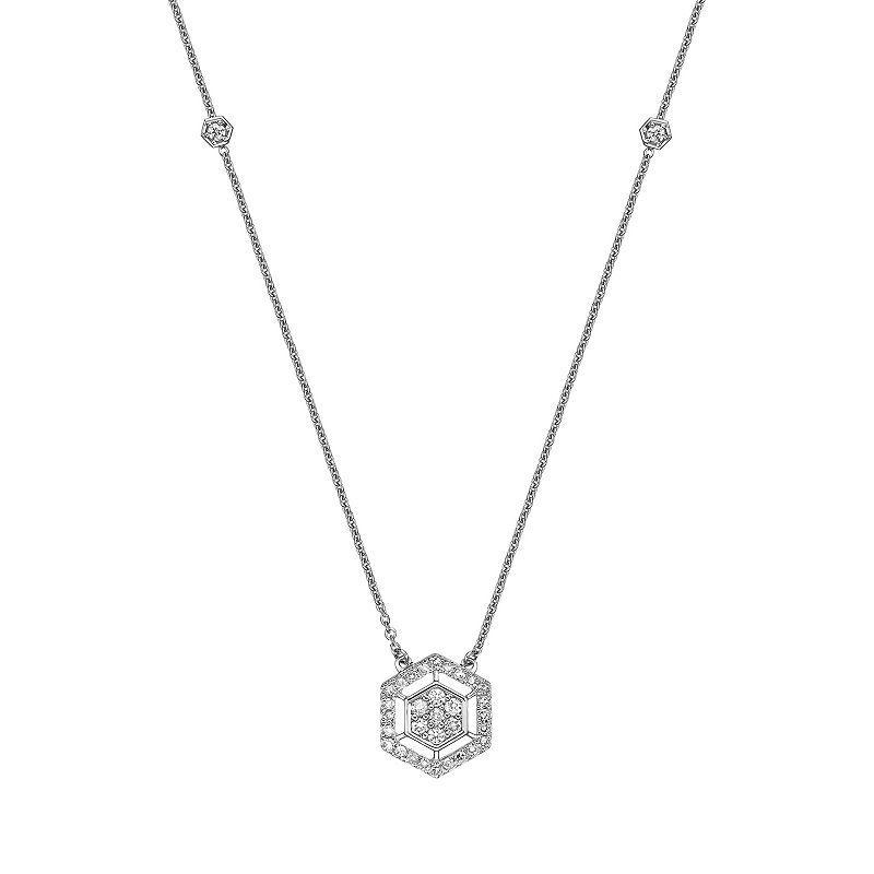 Gemminded 14k White Gold 1/4 Carat T.W. Diamond Hexagon Pendant Necklace, Womens 14k Rose Gold Product Image