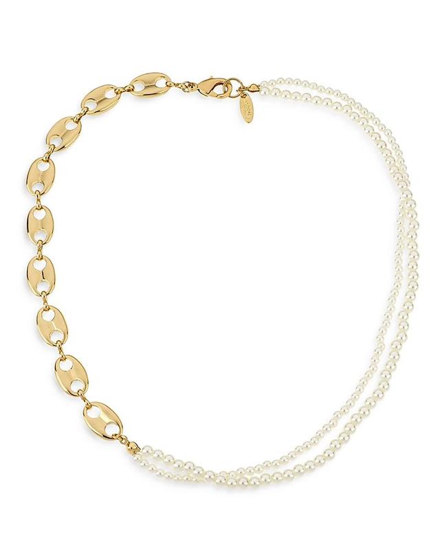 Ettika Meet Me Halfway Imitation Pearl & 18K Gold Plated Chain Necklace, 16 Product Image