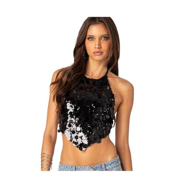 EDIKTED Caelia Sequin Halter Crop Top Product Image