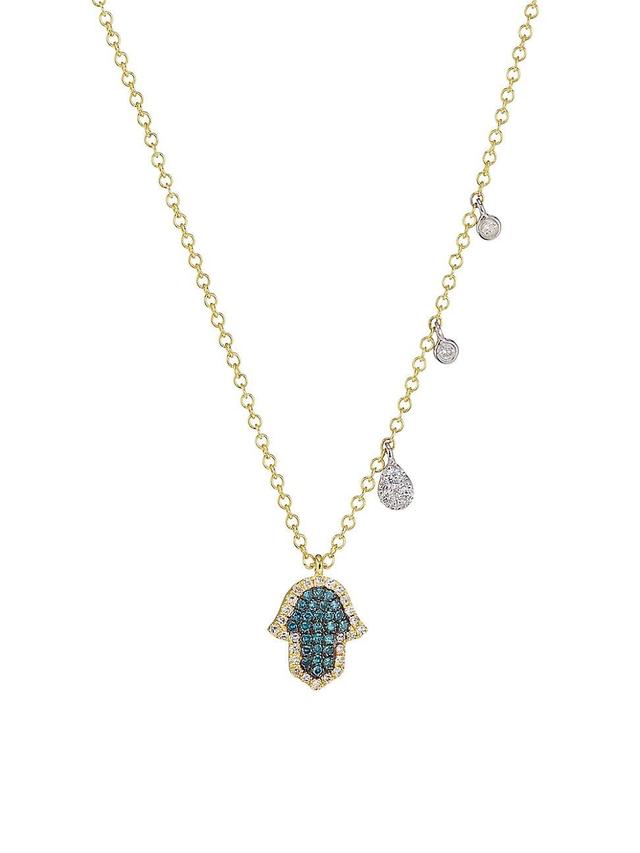 Womens Two-Tone 14K Gold & Multi-Stone Hamsa Pendant Necklace Product Image