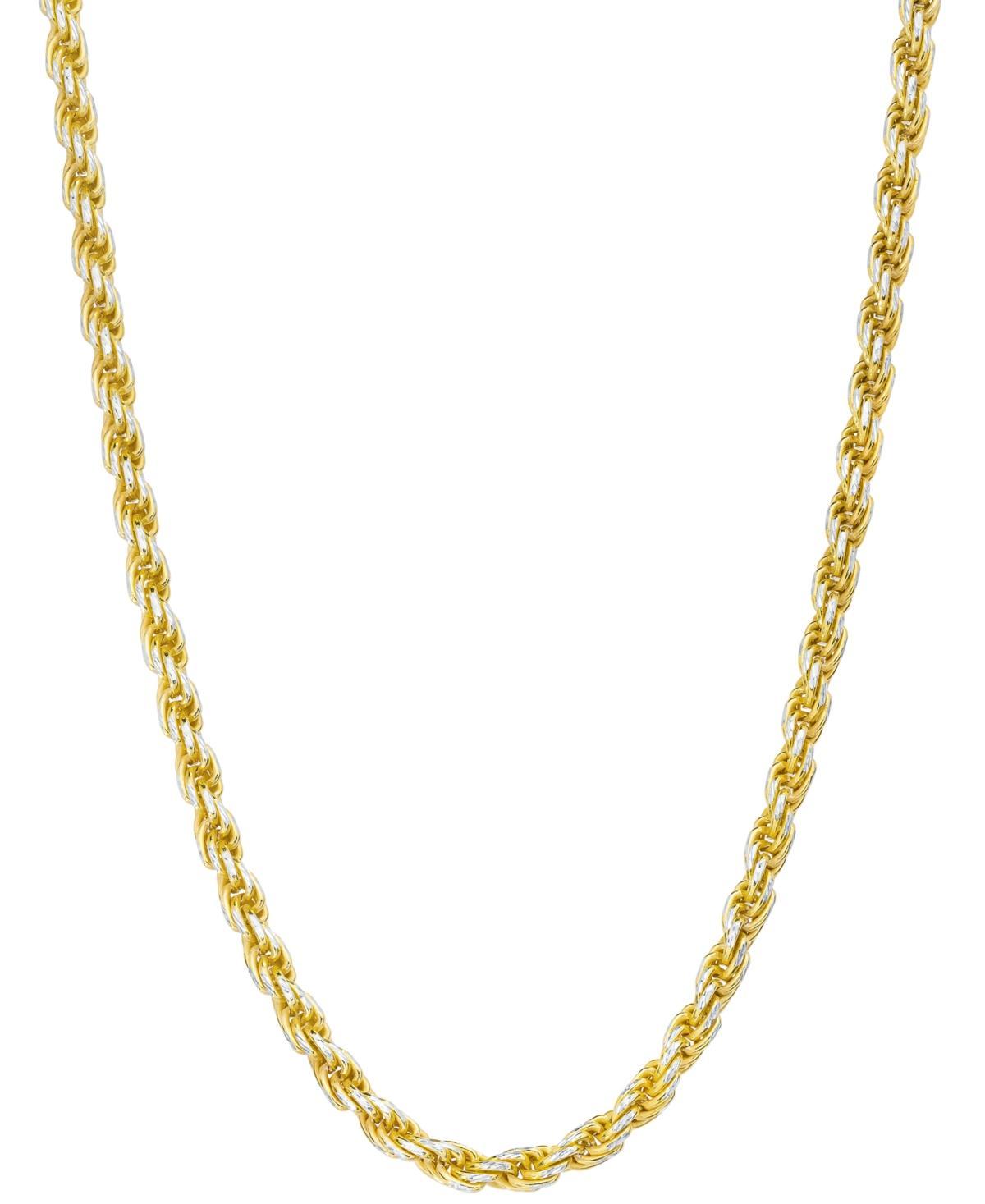 Mens Two-Tone Rope Link 22 Chain Necklace (4mm) in Sterling Silver & 14k Gold-Plate Product Image