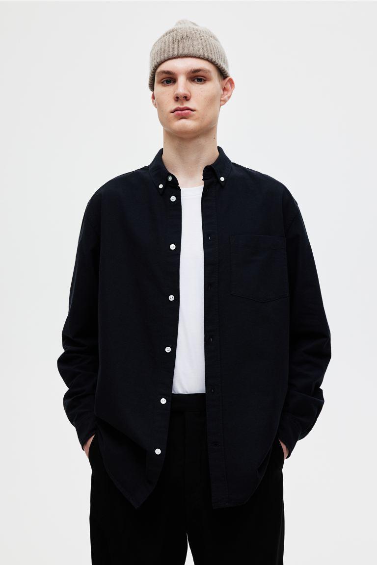 H & M - Regular Fit Oxford Shirt - Black Product Image