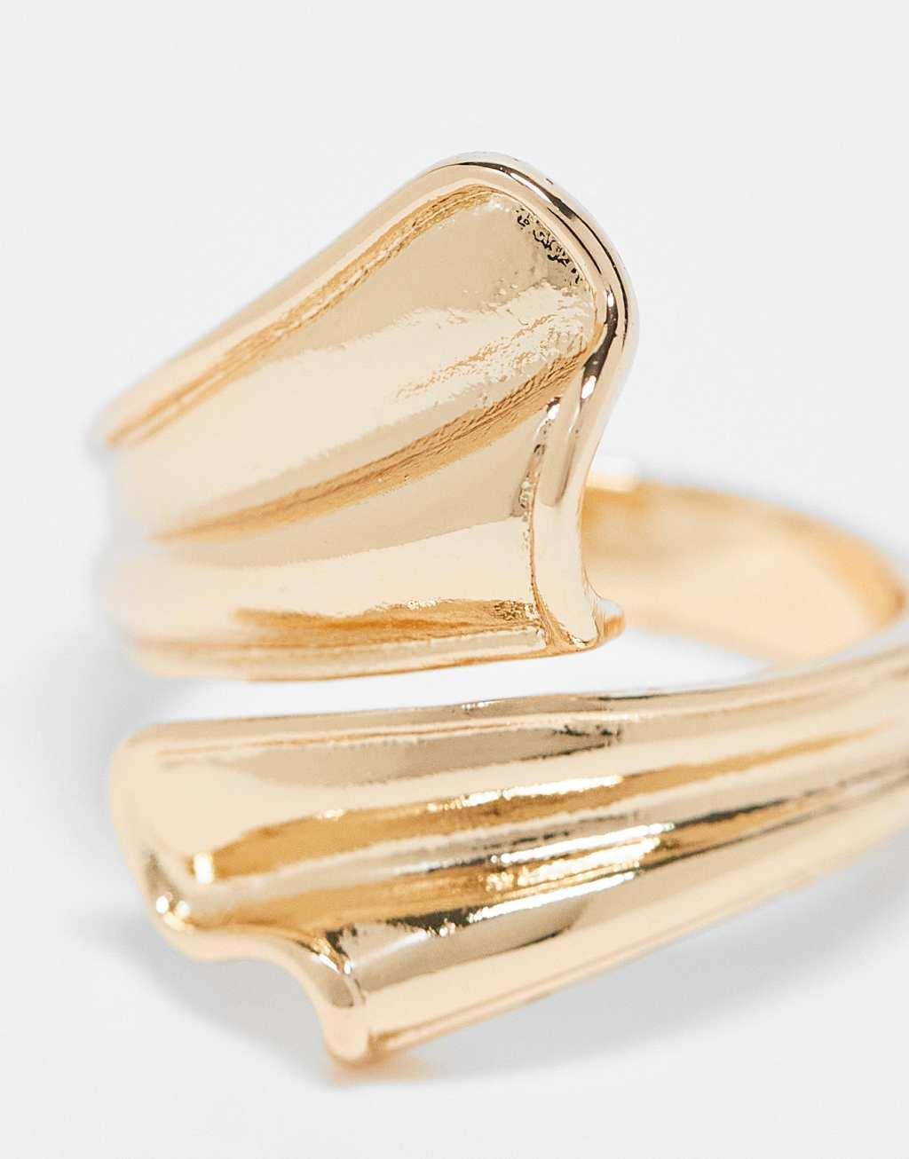 ASOS DESIGN ring with flutter wrap around detail in gold tone Product Image