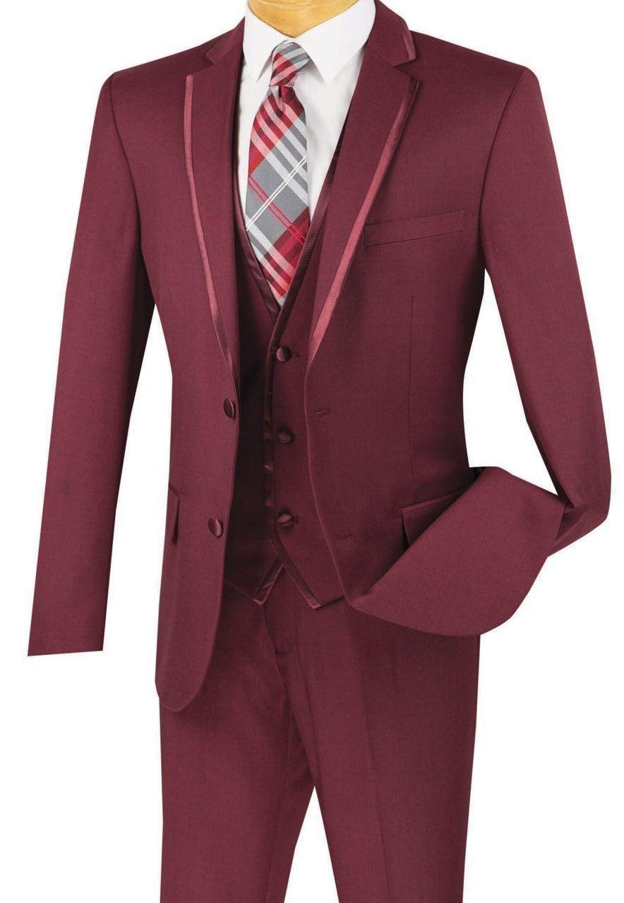 Leonardo Collection - Slim Fit Tuxedo 2 Buttons 3 Piece Burgundy Suit Product Image