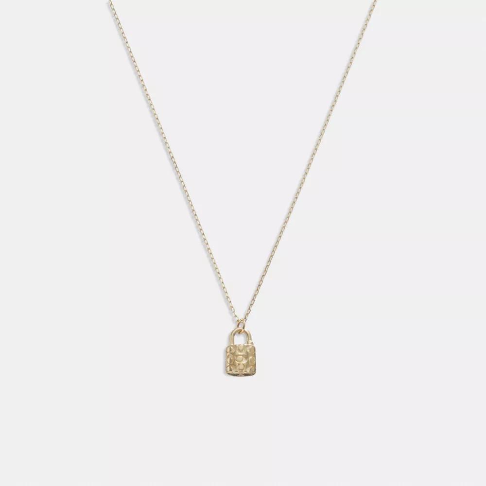 14 K Gold Quilted Signature Padlock Pendant Necklace Product Image