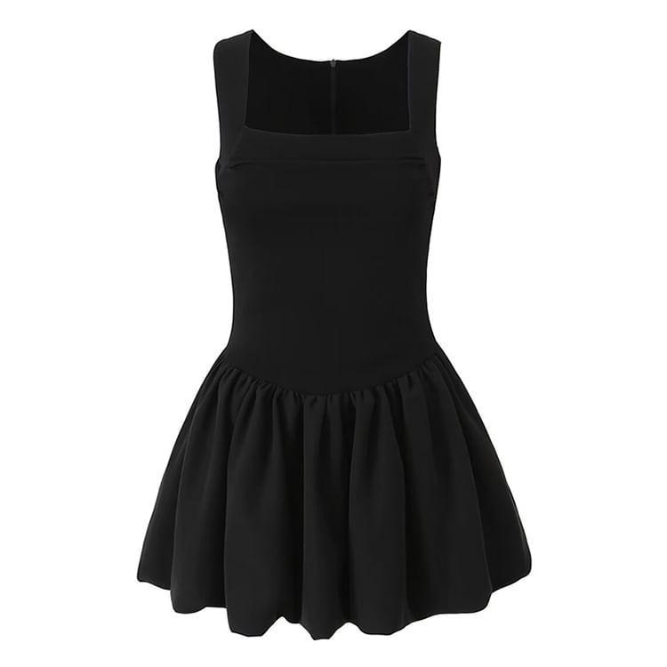 Sleeveless Square Neck Plain A-Line Dress Product Image